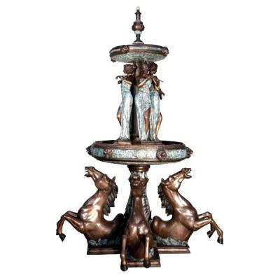 China Folk Art Sculpture Casting Factory Custom Bronze Water Fountain Ladies and Horse Design For Garden Fountain Decor for sale