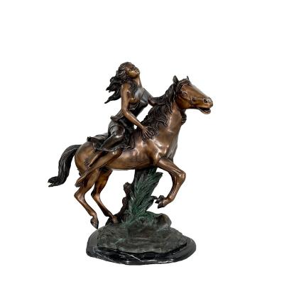 China Folk Art Custom Bronze Horse Sculpture Girl Riding Horse Statue For Outdoor Decor for sale