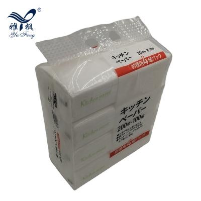 China Virgin Wood Pulp OEM Logo Plastic Bag Low Price 196mmx198mm 100Sheets 2 Ply White Kitchen Paper Towel for sale