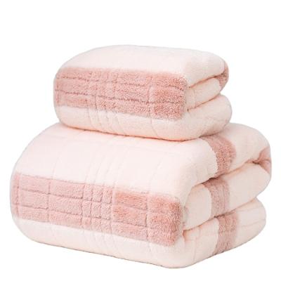 China Custom Coral Fleece Microfiber Fleece Velvet Bath Towel QUICK DRY Custom Coral Embroidery Printed Bath Towel Sets for sale