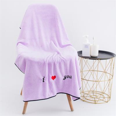 China QUICK DRY custom high quality cotton china purple embroidered 100% bath towel large logo bathing towel for men and women for sale