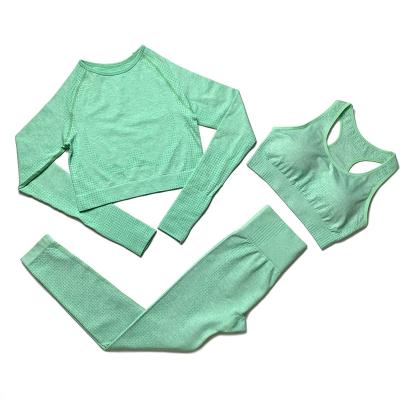 China TOPKO Breathable High Quality Wholesale Seamless Women 3 Piece Gym Yoga Bra Fitness Wear Long Sleeve Yoga Set for sale