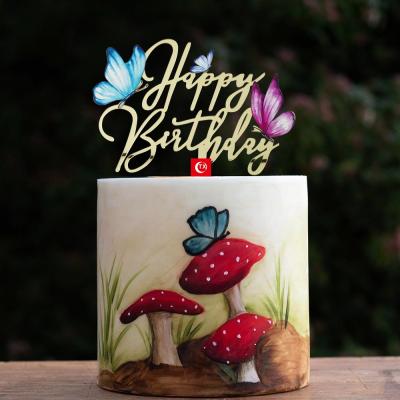 China Baking Supplier Topper Happy Birthday Party Decoration Flower Theme Cake Topper Acrylic Cake Topper TX Equipment Butterfly Cake Topper for sale