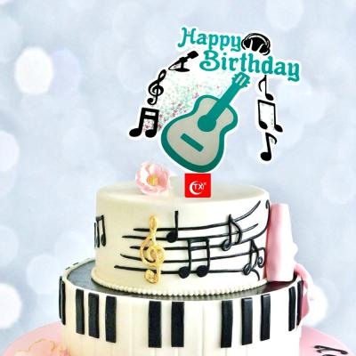 China TX Music Notes Guitar ACRYLIC Rock Fans Moving Acrylic Topper Supplier For Kids Party Happy Birthday Quicksand Cake Decorations for sale