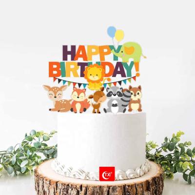 China TX Baby Shower Birthday DIY Acrylic UV Printing Woodland For Parties Happy Birthday Acrylic Cake Topper for sale