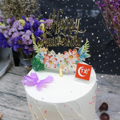 China Marry Happy Cake Topper Acrylic Wedding Cake Topper Birthday Gold Mirror Decoration Birthday Cake Topper for sale