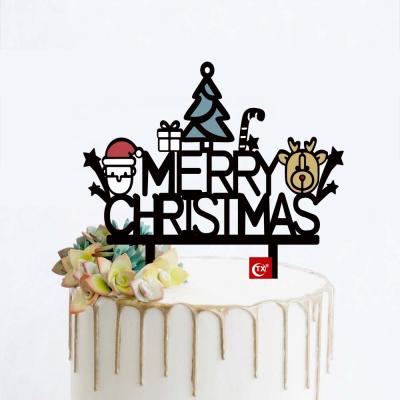 China Customized UV Printing Black Glossy Acrylic Baking Cake Topper For Christmas Party Decorations Merry Christmas Decorating Equipment TX Coloful for sale