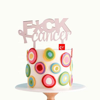 China Free Decorating Equipment TX Baking Cancer We Can Do It Breast Cancer Survivor Satin Sash Ribbon Acrylic Cake Topper For Gift Supplier In China for sale