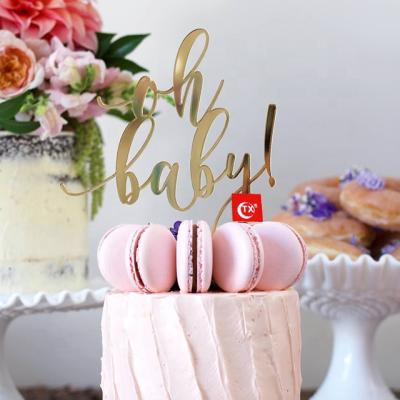 China Custom Acrylic Gold Mirror Cake Topper Oh Baby Shower TX Happy Birthday Wedding Cake Topper Party Suppliers for sale