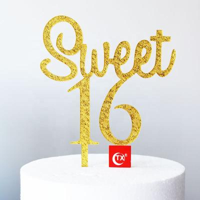 China Best Keepsake Happy 16th Bling Cloth Fabric Sweet Acrylic Cake Festival Decoration TX Gold 16th Birthday Party Decoration for sale