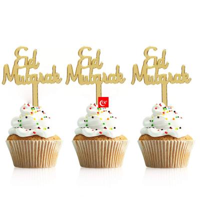 China TX 10000pcs Set Eid Mubarak Hajj Mubarak Umrah Mubarak Laser Inscription Acrylic Cupcake Topper For Eid Festival Muslim Islam Party for sale