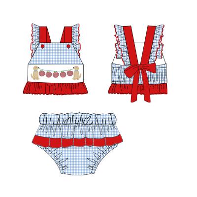 China Removable Padded Cute Kids Girl Swimming Suits Cotton Seersucker Ruffles Summer Swimsuit Beach Applique Toddler Babies Swimwear for sale