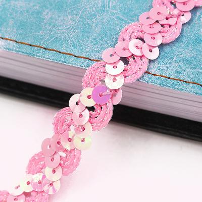 China Wholesale Viable Braided Dance Dress Decoration 1.5cm Width French Ribbon Trimming Sequins Lace Up Trim for sale