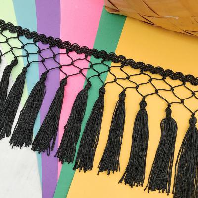 China 12cm Polyester Tassel Trim DIY Strips Curtain Carpet Tied Tassel Fringe Customized Sewing Trim for sale