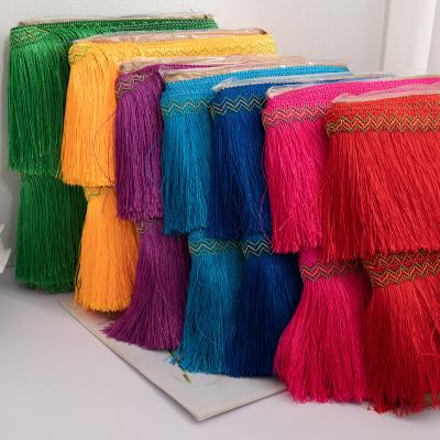 China Dense Curtain Width 15cm Dragon Beard Strands Gold Fringed Tassel Lace For Decoration Banner Silk Curtain for sale