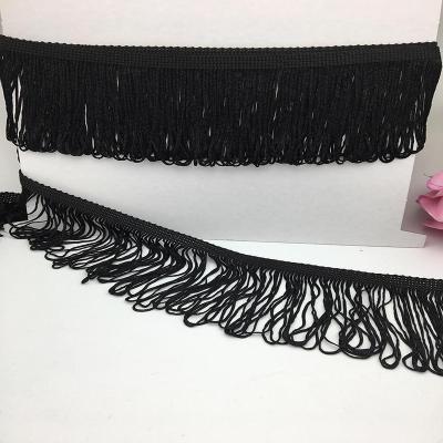 China Curtain Rayon Ribbon Fringe Trim Decorative Black Loops Fringe Lace Factory In China for sale