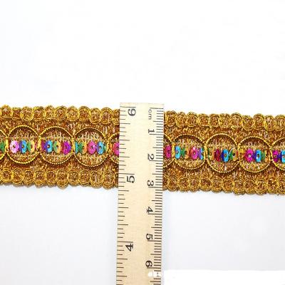 China Viable Sewing Accessories Braid Fabric Gold Lace Silver Sequined Ribbon For Stage Apparel Decor Costume Braided Lace Trims for sale