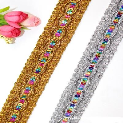 China Viable wholesale diy sewing silver trimming sequined braided trims garment accessories metallic gold lace ribbon craft decorative bags for sale