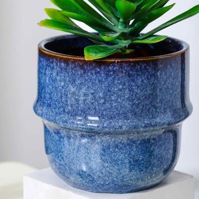 China Nordic Wholesale Home Decor Blue Ceramic Cactus Pot Garden Flower Pots For Indoor Outdoor Plant for sale