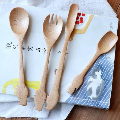 China Wooden Honey Spoon Cartoons Wooden Fork Dessert Shovel Wooden Cutlery Tableware Eco-Friendly Reliable Sustainable Quality for sale