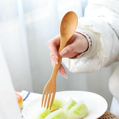 China Newest Design Sustainable 2 in 1 Wooden Camping Double Ended Amazon Hot Fork Spoon Fork Noodle Salad Spoon and Fork for sale