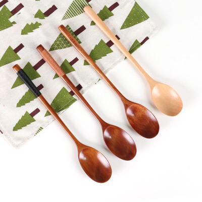 China Sustainable Part Used Natural Wooden Long Handle Wooden Spoon Teaspoon Japanese Style Mixing Coffee Stirring Spoon for sale