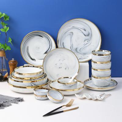 China Factory Viable Nordic Marble Gray Ceramic Wedding Tableware Set Wholesale China Luxury Christmas Ceramic Tableware for sale