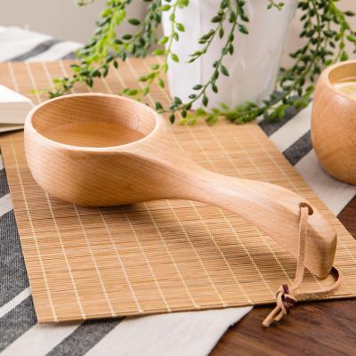 China Sustainable Rice Scoop Spoon Wooden Spoon Scoopers For Kitchen Tools Universal Round Beech Wood Water Scoop for sale