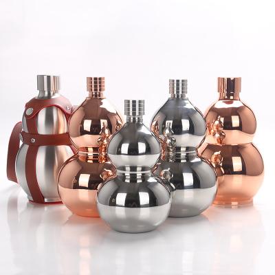 China New Vintage Design Squash Shaped Hip Flask With Leather Kettle Maker Wine Case Most Popular Hip Flask Stainless Steel Wine Flask for sale