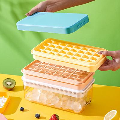 China Viable Home Freezer Ice Cube Maker Tool with Large Capacity Press Type Silicone Ice Cube Mold Scoop and Ice Container Cover Storage Box for sale