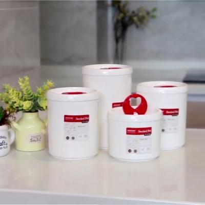 China Seal Coffee Cereal Spaghetti Food Packaging Storage Container Jar With Pop Button Food Milk Powder Airtight Dry Storage Container for sale