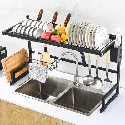 China Stainless Steel Workable Over Double Sink Strainer Drain Rack Dish Rack Kitchen Utensil Rack Dish Drainer Dish Knife Single Placer for sale