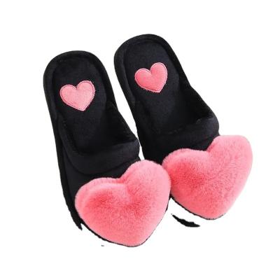 China Custom Fashion Trend Winter Plush Heart Slide Indoor Slippers Logo House Furry Warm Home Plush Slipper For Women Girls for sale