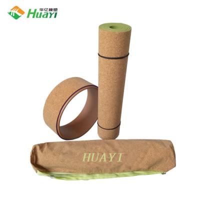 China Eco Comfortable Customized Logo Cork Yoga Mat Kit With Yoga Wheel Set With Carry Bag for sale