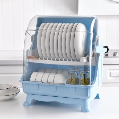 China Taizhou Modern Dish Drying Rack Kitchen Dish Rack With Dust Cover Plastic Dish Rack High Quality Both Layers for sale