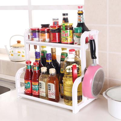 China Sustainable Plastic Spice Rack Storage Shelf In Racks And Hot Selling Multifunctional 2 Layers Kitchen Storage Racks For Non-Folding Rack for sale