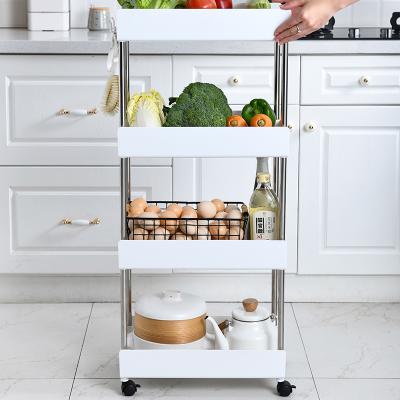 China Hot Selling Viable 3 4 Layers Mobile Kitchen Expanded Storage Stainless Steel Plastic Sliding Shelf For Bathroom Living Room Bedroom for sale