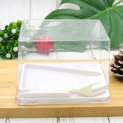 China Transparent Clear Small Food Rectangle Dessert Cake Boxes Slice Bread Plastic Packaging Blister Food Cake Packaging Container for sale