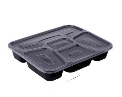 China 5 Compartments BPA Free Recyclable Food Grade PP Rectangle Disposable Takeout Food Container for sale