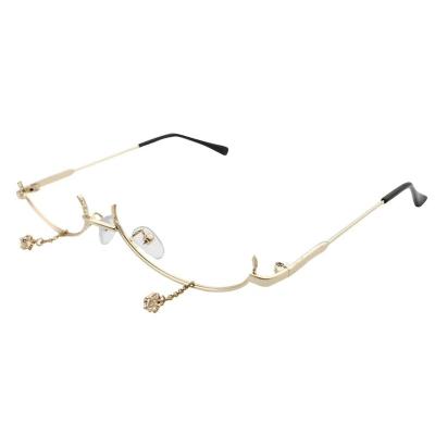 China Jheyewear 2022 fashion rhinestone semi chain fashionable party small half frame metal lensless eyeglasses frame for sale