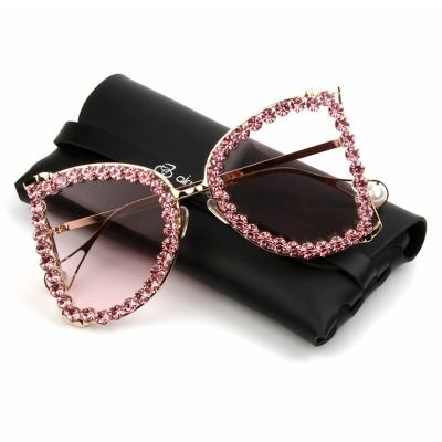 China Jheyewear Oversized Rose Rhinestone Diamond Sunglasses Fashion Glass Sun Glasses Women Luxury Bling Sun Glasses Lenses Sol for sale