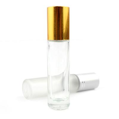 China Personal Care 5ml 8ml 10ml Empty Clear Roll On Glass Bottle Botellas Perfume Cosmetic Essential Oils With Gold Cap for sale