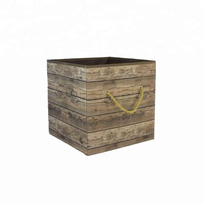 China Sustainable Wooden Grain Cube Opening Storage Clothes Box for sale