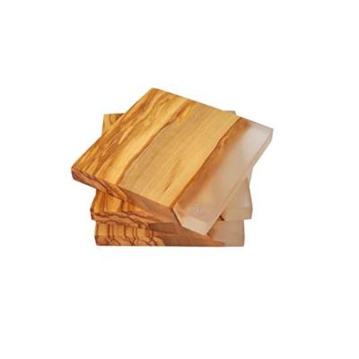 China Sustainable Olive Wood Square Coasters with Clear Resin Edge, Olive Wood Coaster Set of 4 for sale