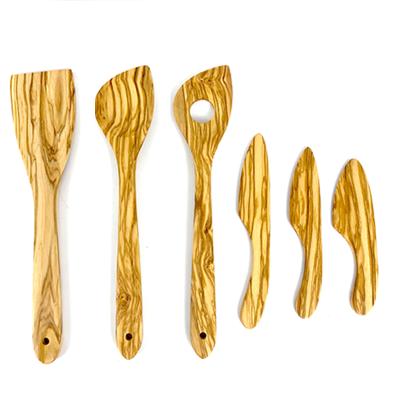 China Sustainable Olive Wood Kitchen Utensil Set Of 6 - Olive Wood Spatula Spurtles Cooking Tool Kit for sale