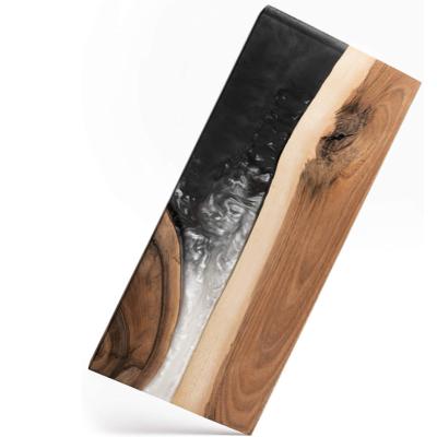 China Sustainable wooden resin cutting board cheese board, wooden serving cutting board with resin river for sale