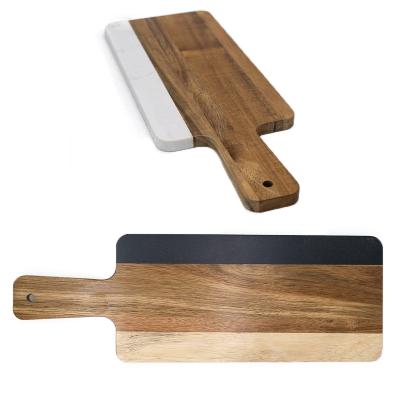 China Sustainable Acacia Wood And Natural Black Or White Slate Cheese Board With Handle , Acacia Wood Marble Plate for sale