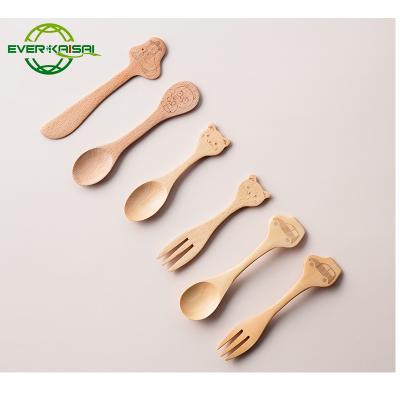 China Sustainable Beech Wood Spoons, Cute Cartoon Natural Wooden Animals Cutlery Set / Wooden Spoons For Kids / Baby for sale