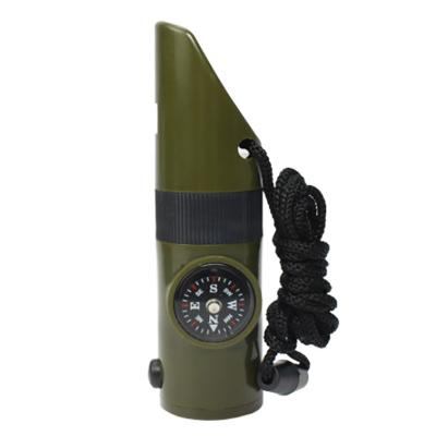 China Outdoor ABS Survival Best Whistle 7 In 1 Multi-Functiona With Compass Led Thermometer Flashing Whistle for sale