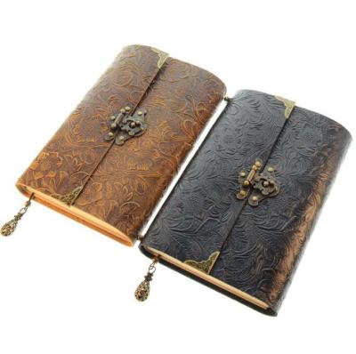 China High Quality Hardcover Old Book Fashion Museum Gifts Carving Real Cow Soft Leather Cover Refillable Notebook for sale